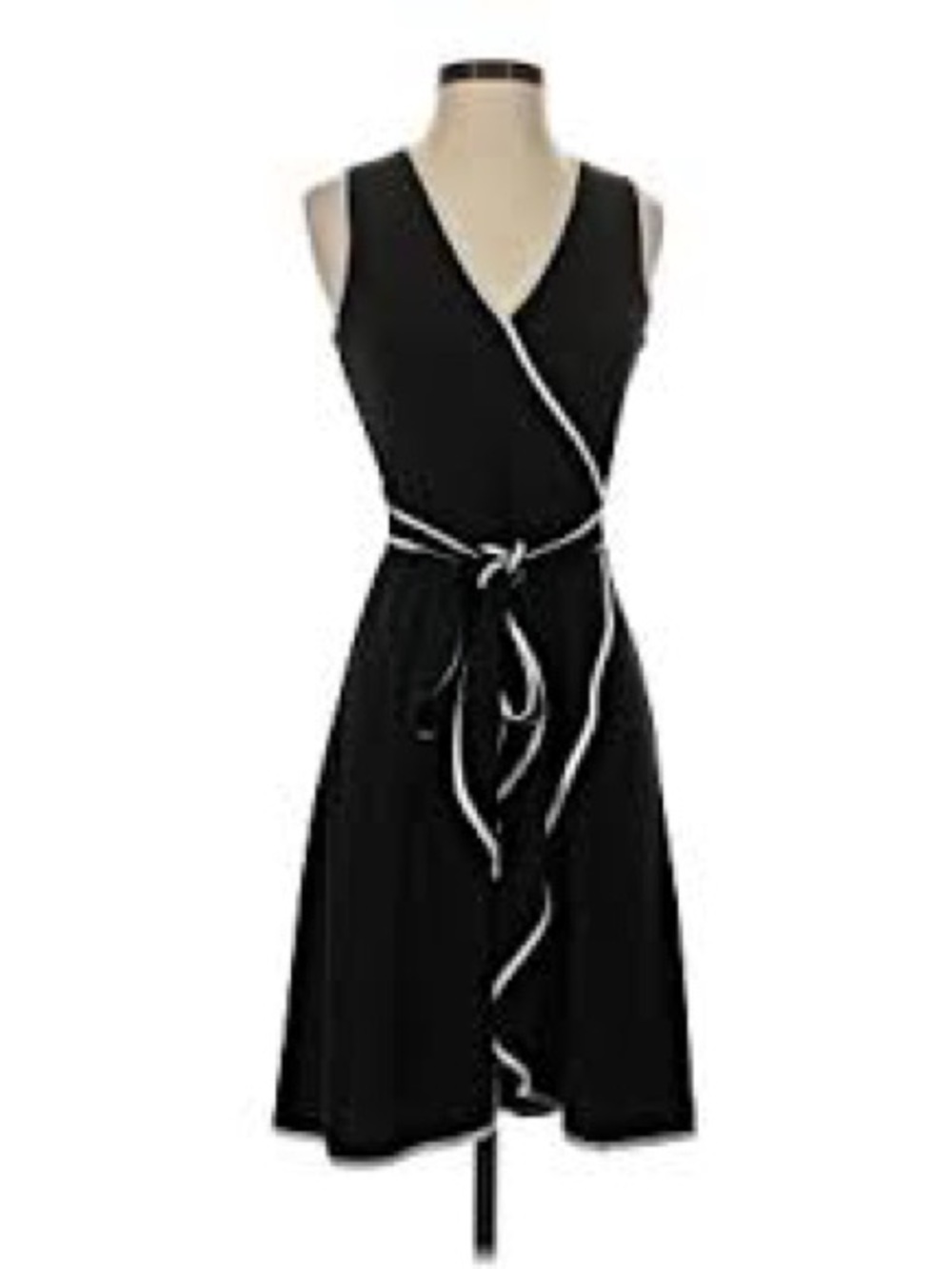 Calvin Klein Black Wrap Dress with White Trim